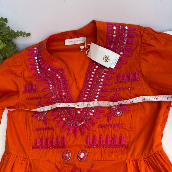Tory Burch🍁🍂Tangerine Embellished Embroidered Tunic $350 NWT - Picture 11 of 12